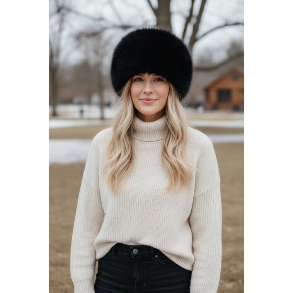 Black Fox Fur Pill Hat Vintage Genuine Fox, Création‎ Almar Mid Century Fashion